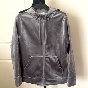 Time & Tru Gray Velour Zip Up Hoodie Size M (8-10)